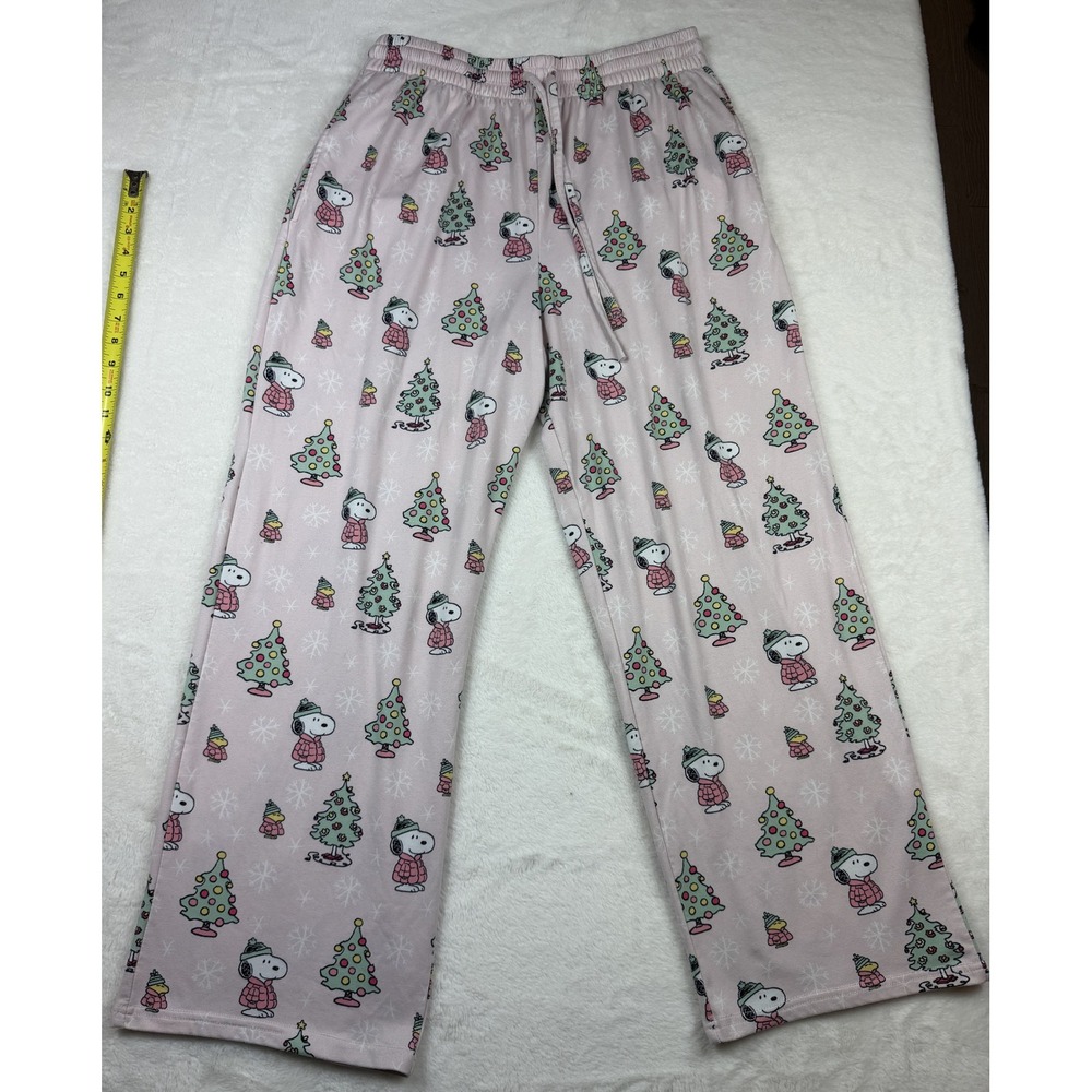 Peanuts Snoopy Woodstock Christmas Pajama Pants Pink Holiday Lounge Bottoms